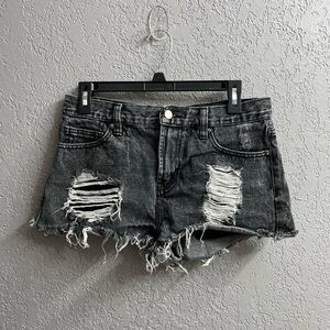 Black ripped Jean shorts